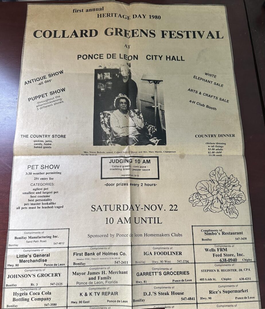 A poster of the collard greens festival.