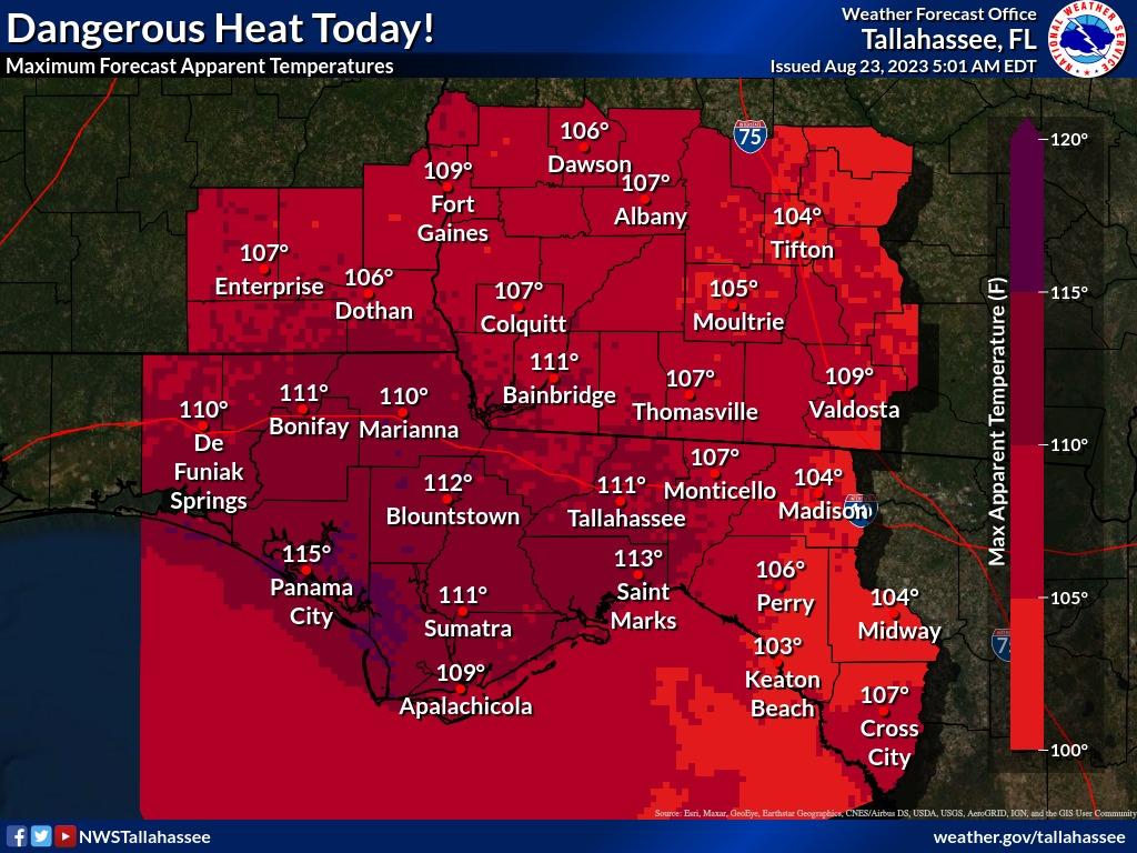 A map of the most dangerous heat today.