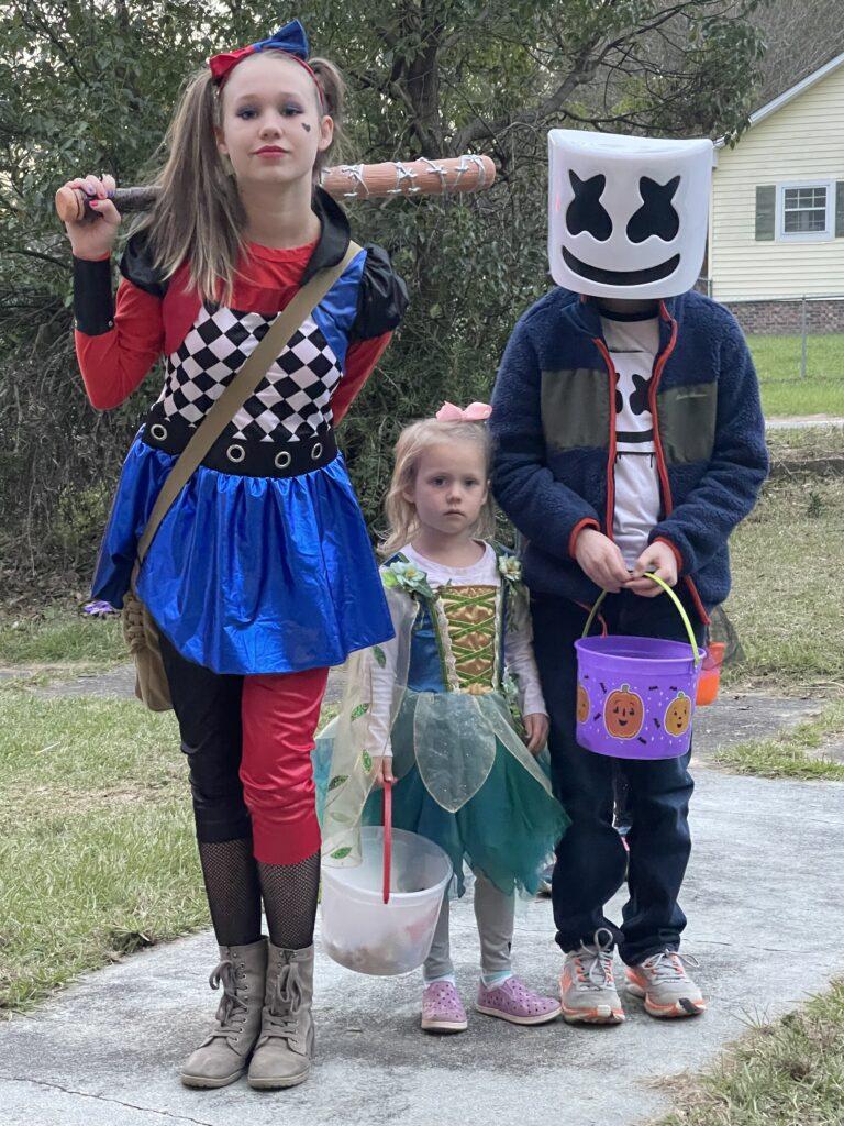 A group of kids dressed up as characters