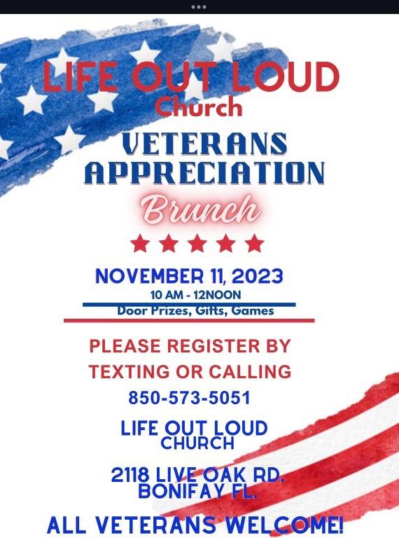 Life Out Loud Church to host veterans appreciation brunch