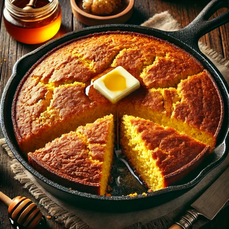 fresh backed cornbread with melting butter and honey