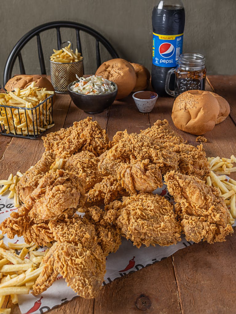 Pieces Fried Chicken on a Table